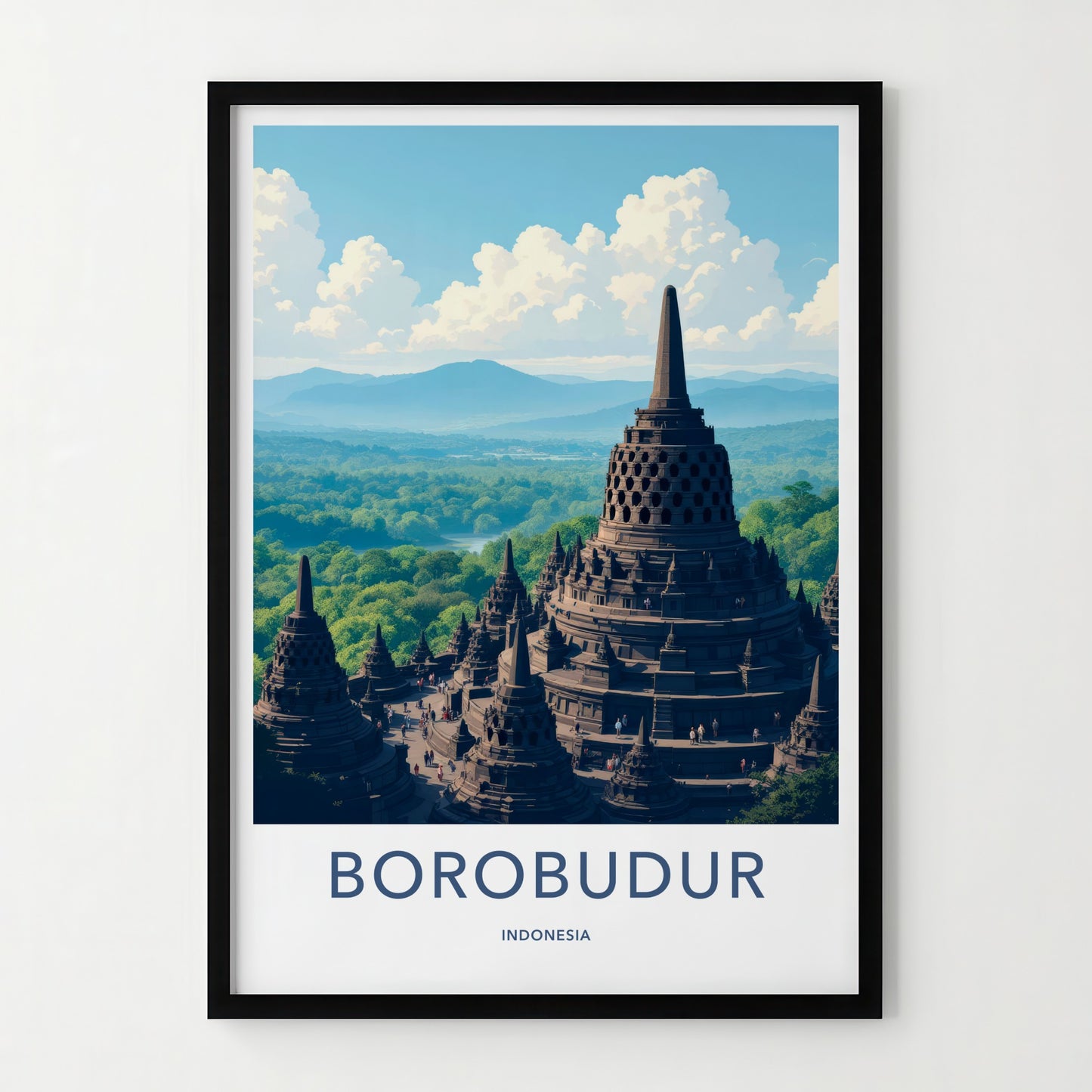 Borobudur Poster - Indonesia Travel Art - Buddhist Temple Complex Home Decor
