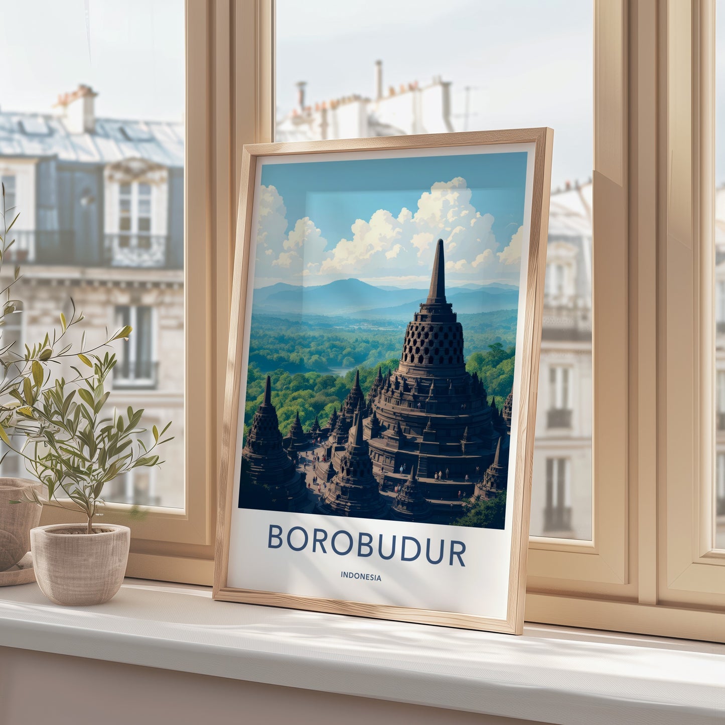 Borobudur Poster - Indonesia Travel Art - Buddhist Temple Complex Home Decor