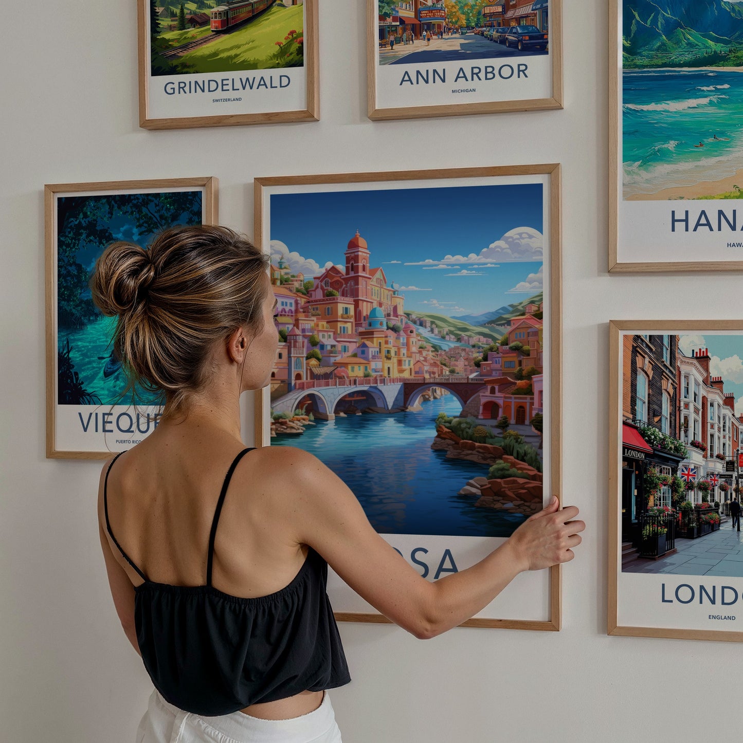 Bosa Poster - Italy Travel Art - Town River Bridges Home Decor