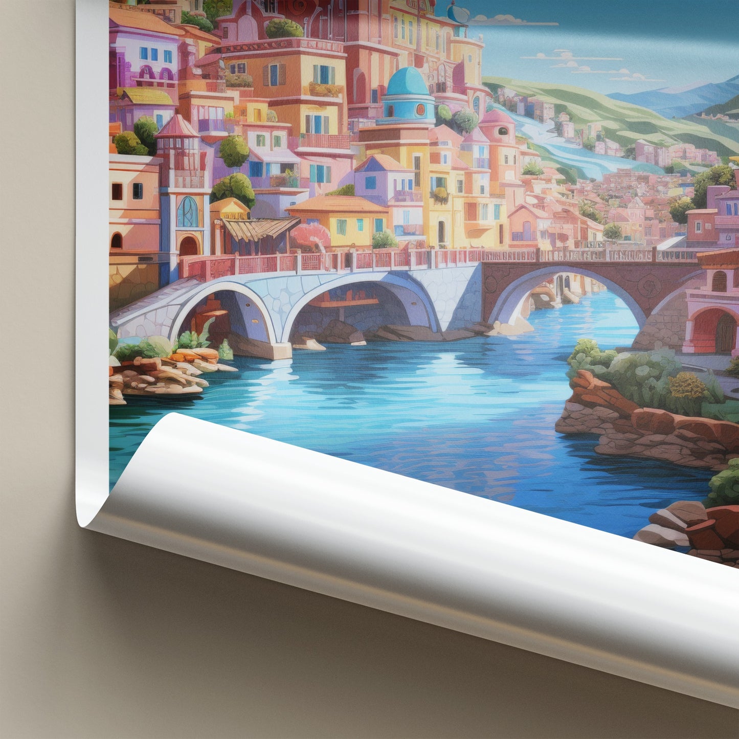 Bosa Poster - Italy Travel Art - Town River Bridges Home Decor