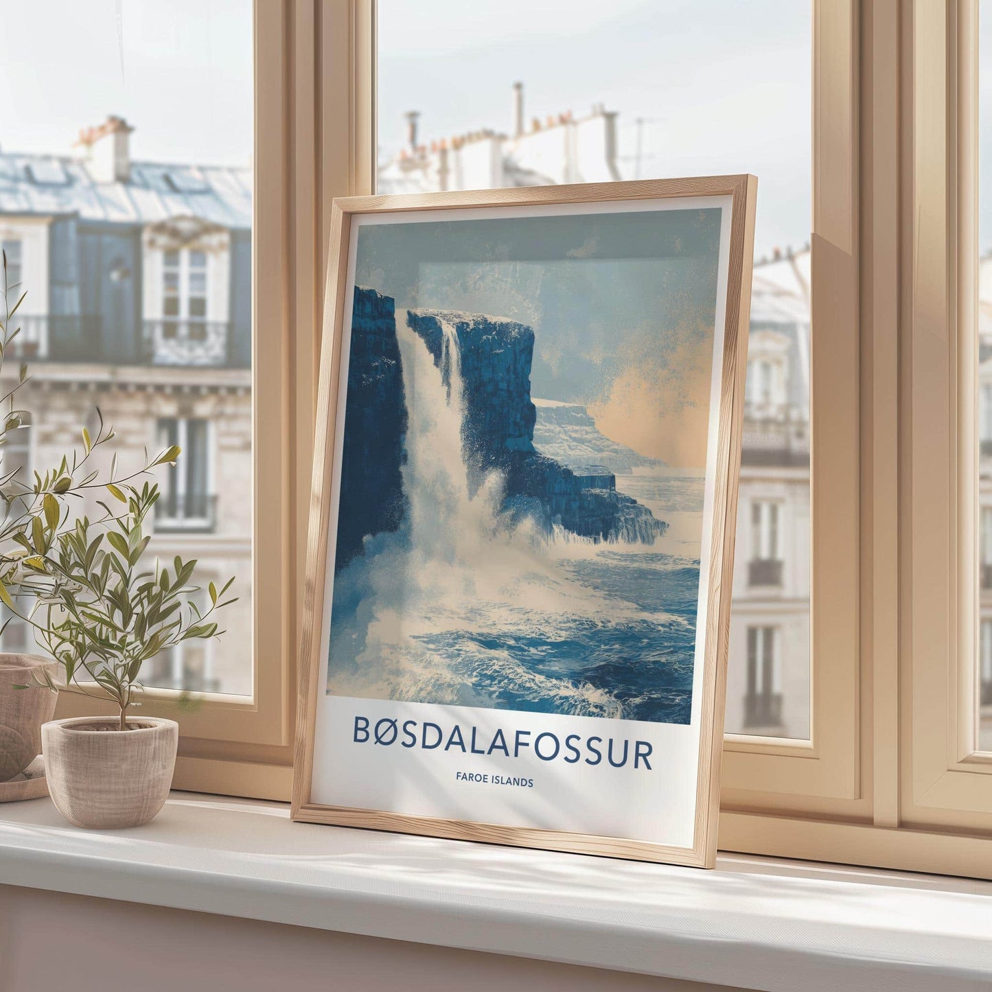 Bosdalafossur Poster - Faroe Islands Scenic Art - Clifftop Ocean Home Decor