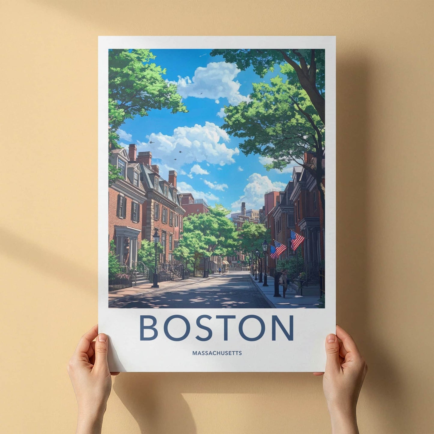 Boston Poster - Massachusetts Art Print - Historic Street Scene Home Decor