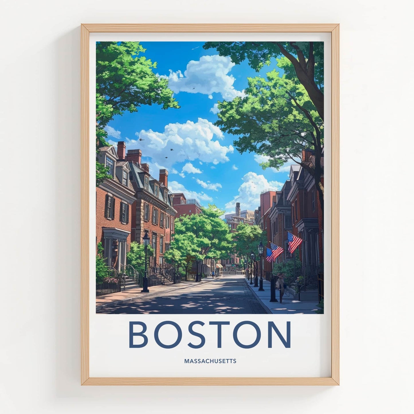 Boston Poster - Massachusetts Art Print - Historic Street Scene Home Decor