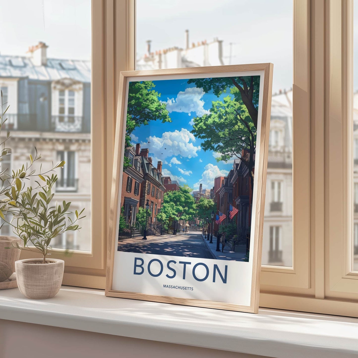 Boston Poster - Massachusetts Art Print - Historic Street Scene Home Decor
