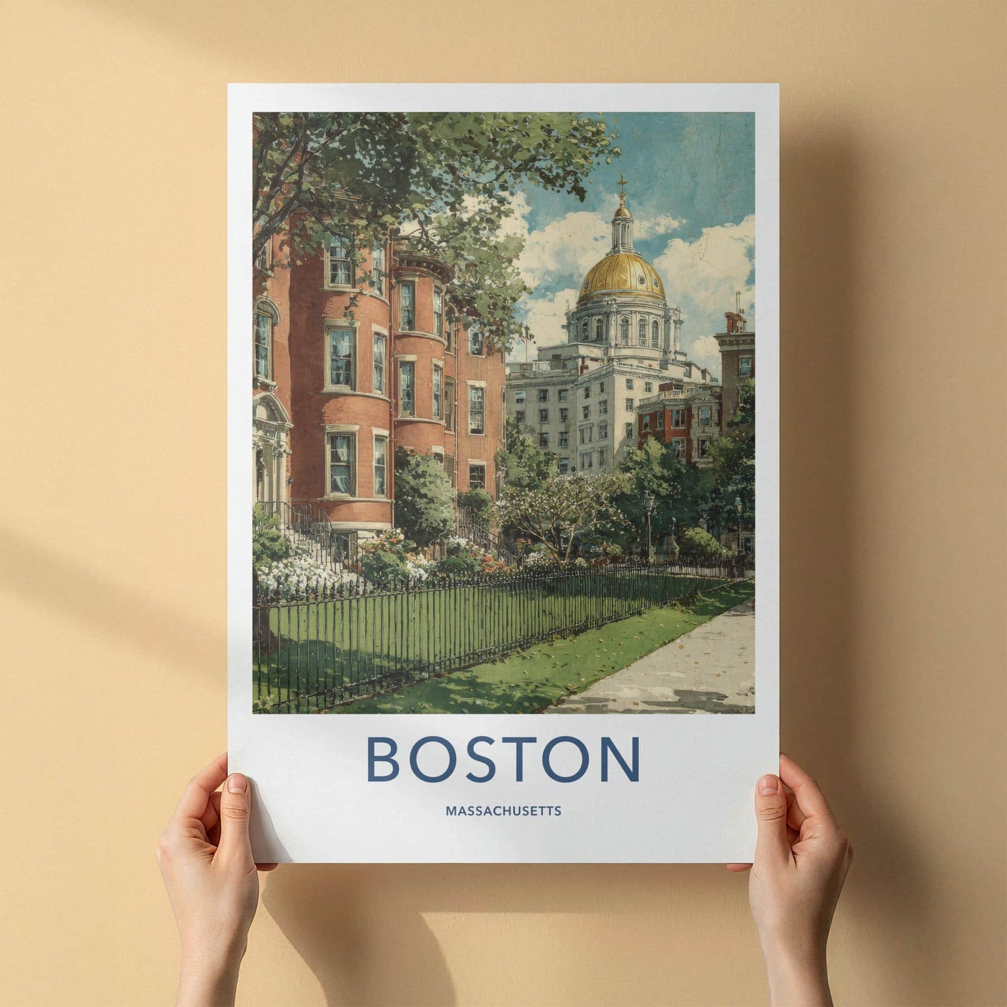 Boston Poster - Massachusetts Scenic Art - Historic Golden Dome Wall Decor