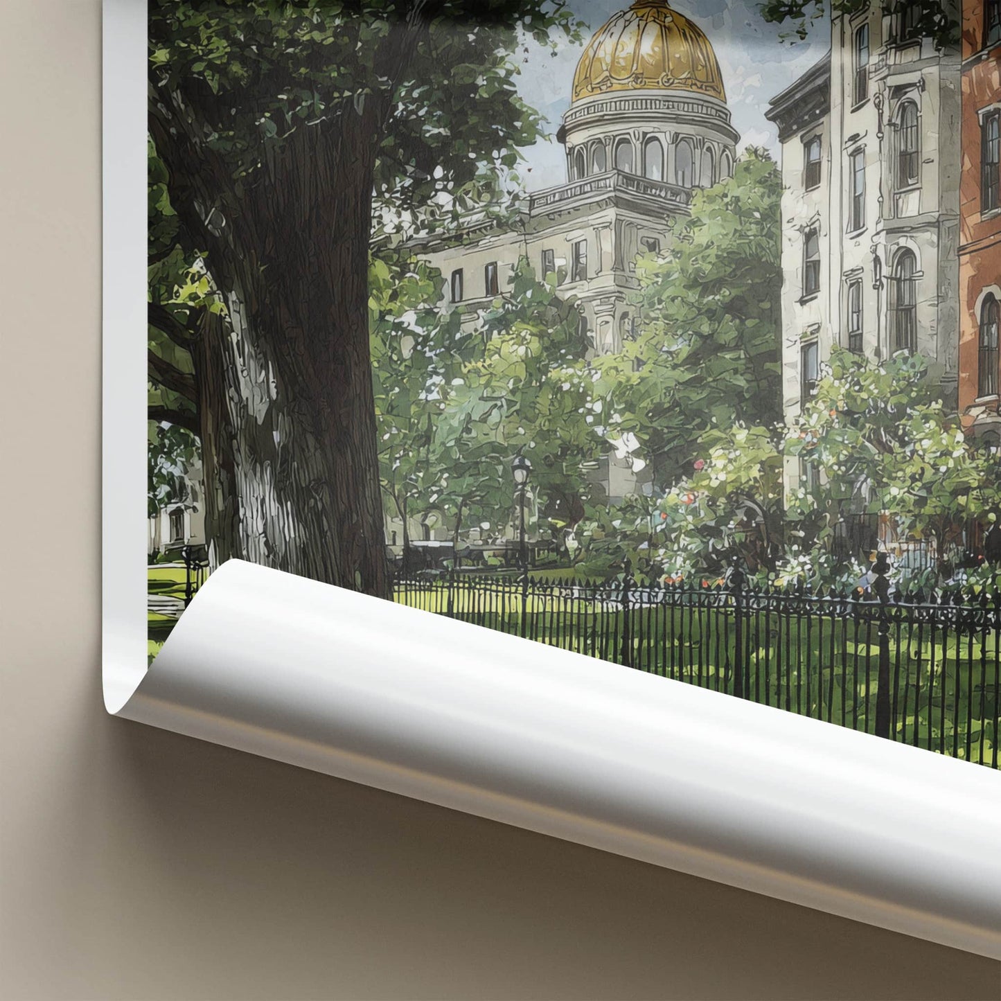 Boston Poster Massachusetts Travel Art Golden Dome Building Framed Decor
