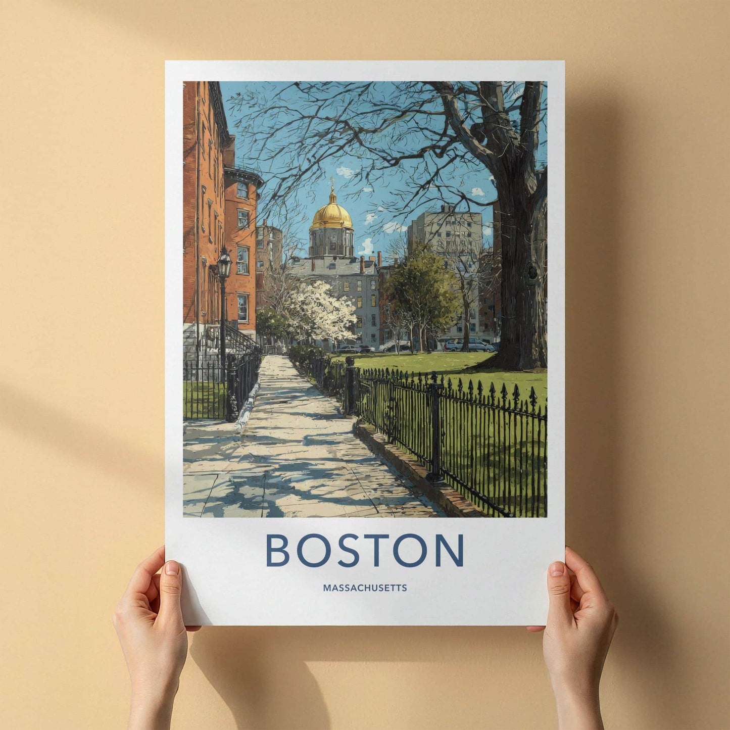Boston Poster - Massachusetts Travel Art - Historic park view Wall Decor