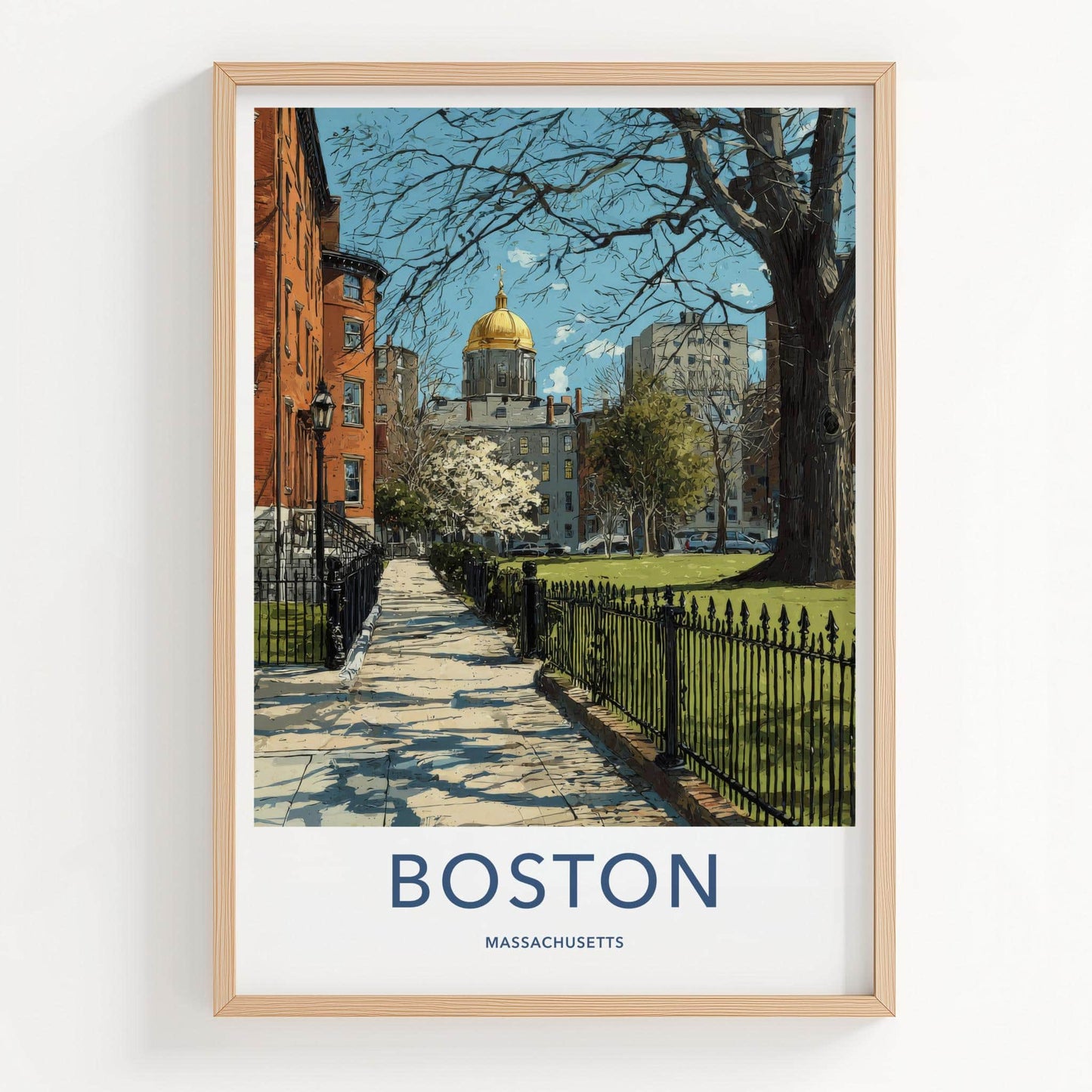 Boston Poster - Massachusetts Travel Art - Historic park view Wall Decor