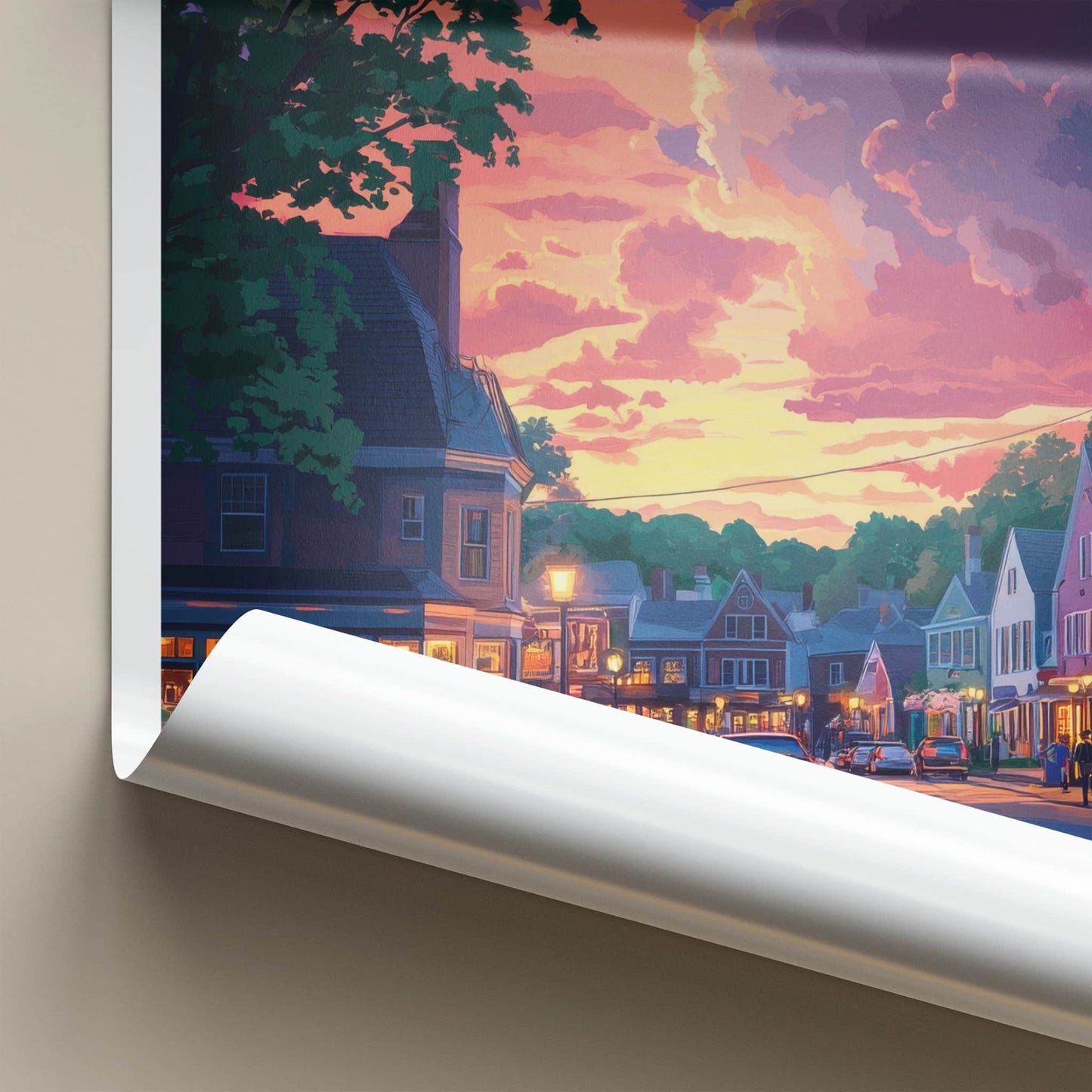 Boston Poster - Massachusetts Travel Art - Vibrant Sunset Street Home Decor