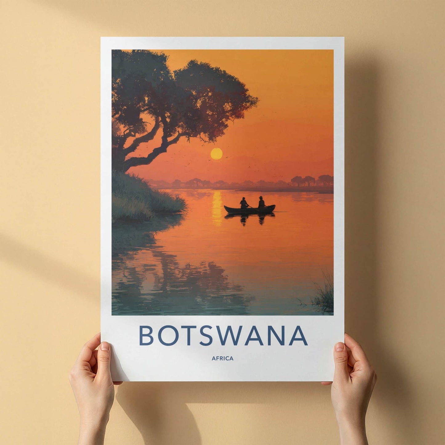 Botswana Poster - Africa Travel Art - Sunset River Canoe Gallery Art