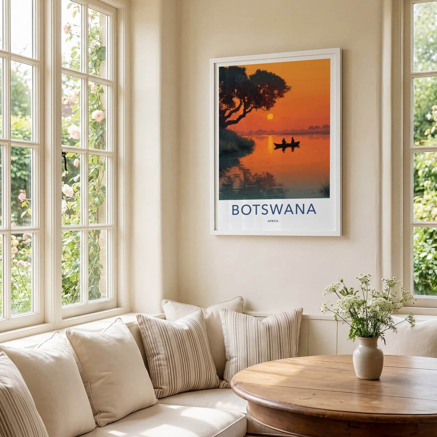Botswana Poster - Africa Travel Art - Sunset River Canoe Gallery Art