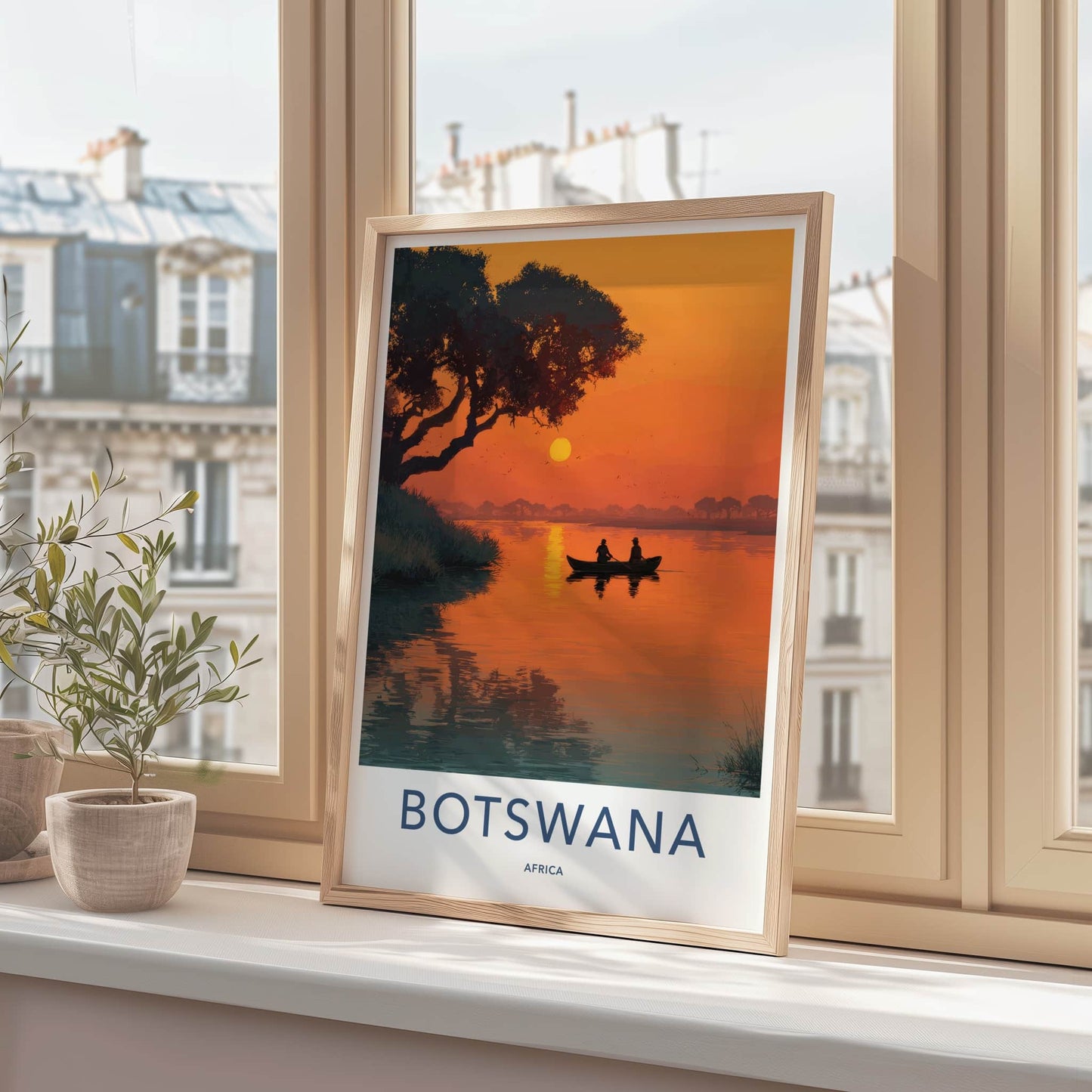 Botswana Poster - Africa Travel Art - Sunset River Canoe Gallery Art