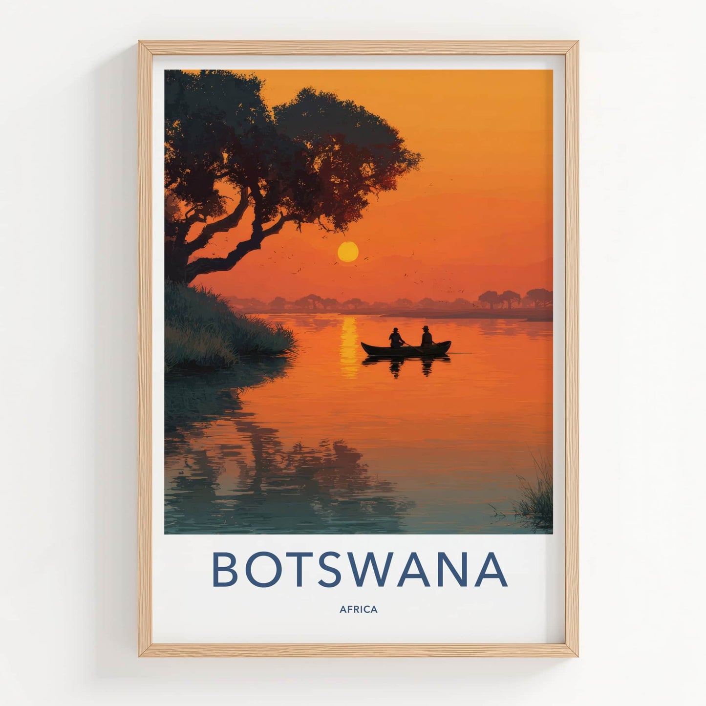 Botswana Poster - Africa Travel Art - Sunset River Canoe Gallery Art