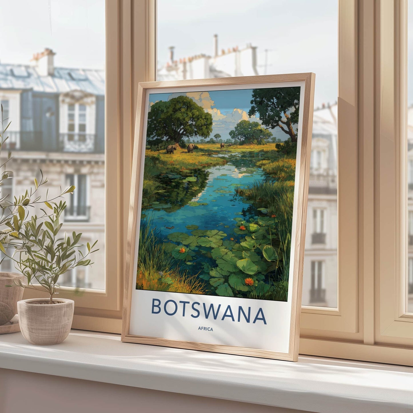 Botswana Poster - Botswana Travel Print - African Elephants Home Decor