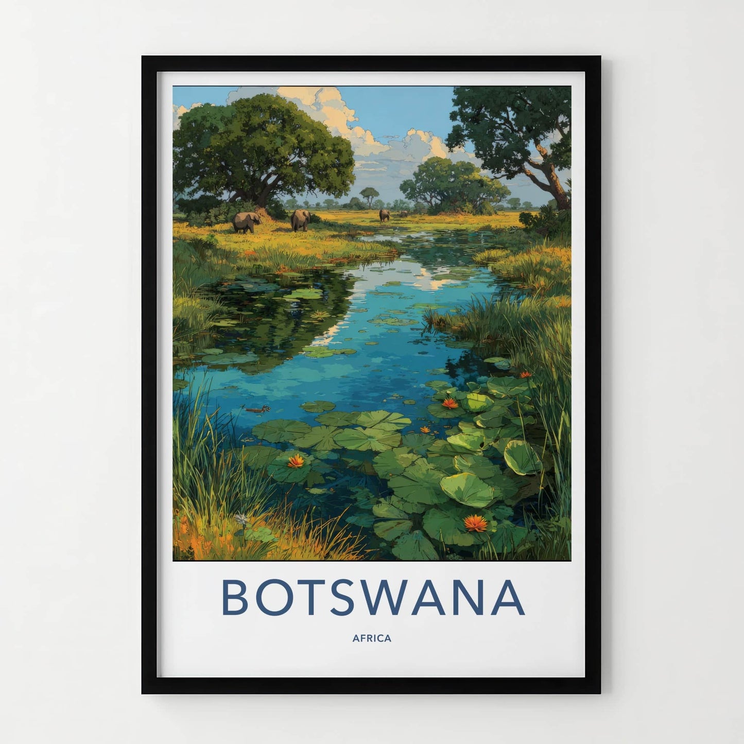 Botswana Poster - Botswana Travel Print - African Elephants Home Decor