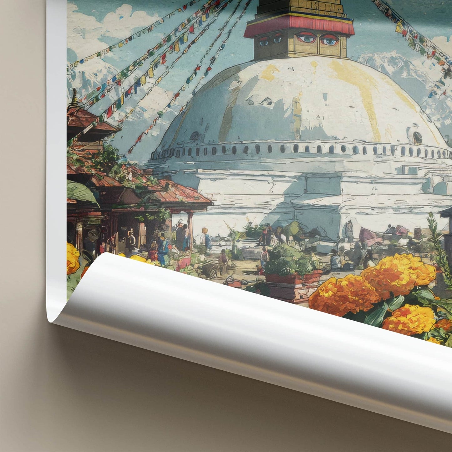 Boudhanath Poster - Nepal Framed Art - Buddhist Stupa Marigold Home Decor