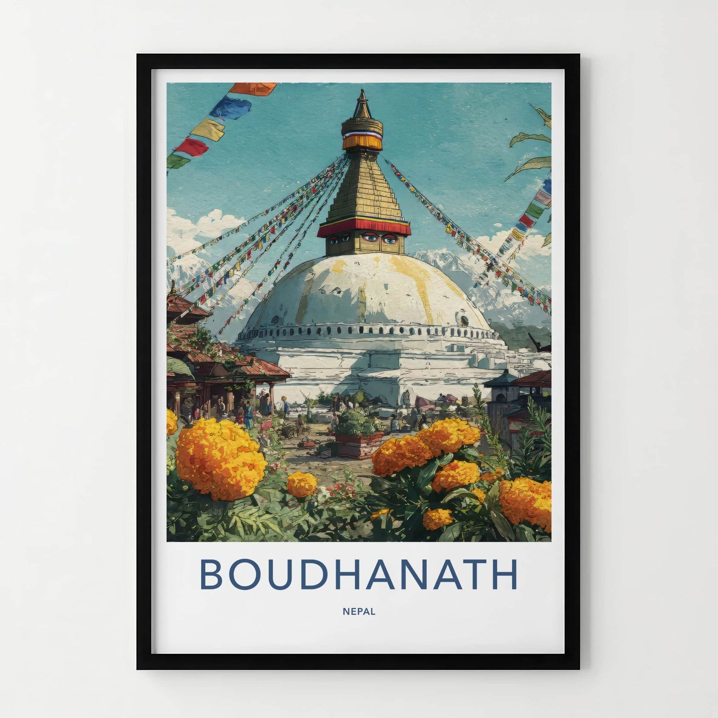 Boudhanath Poster - Nepal Framed Art - Buddhist Stupa Marigold Home Decor