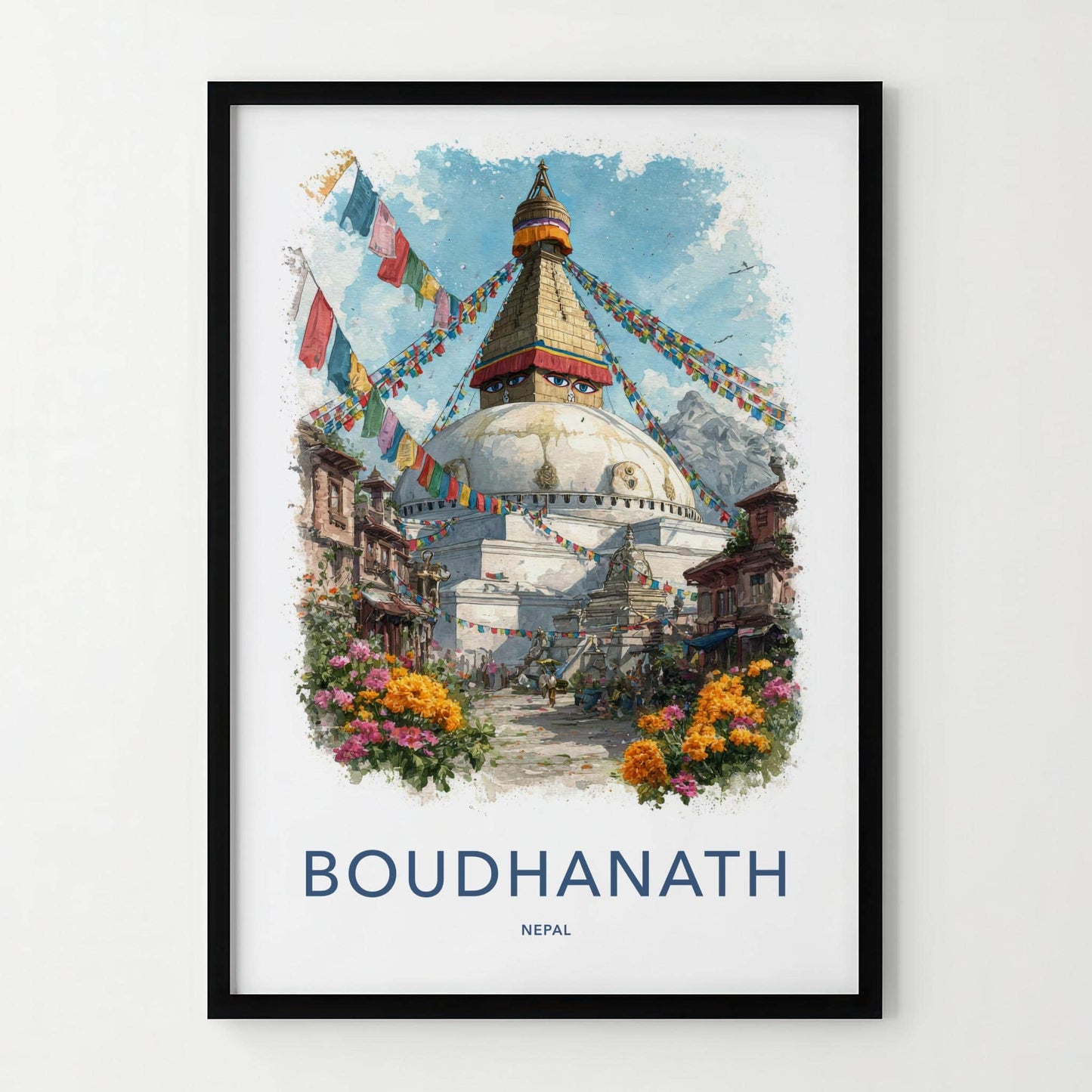 Boudhanath Poster - Nepal Travel Art - Sacred Stupa Flags Home Decor