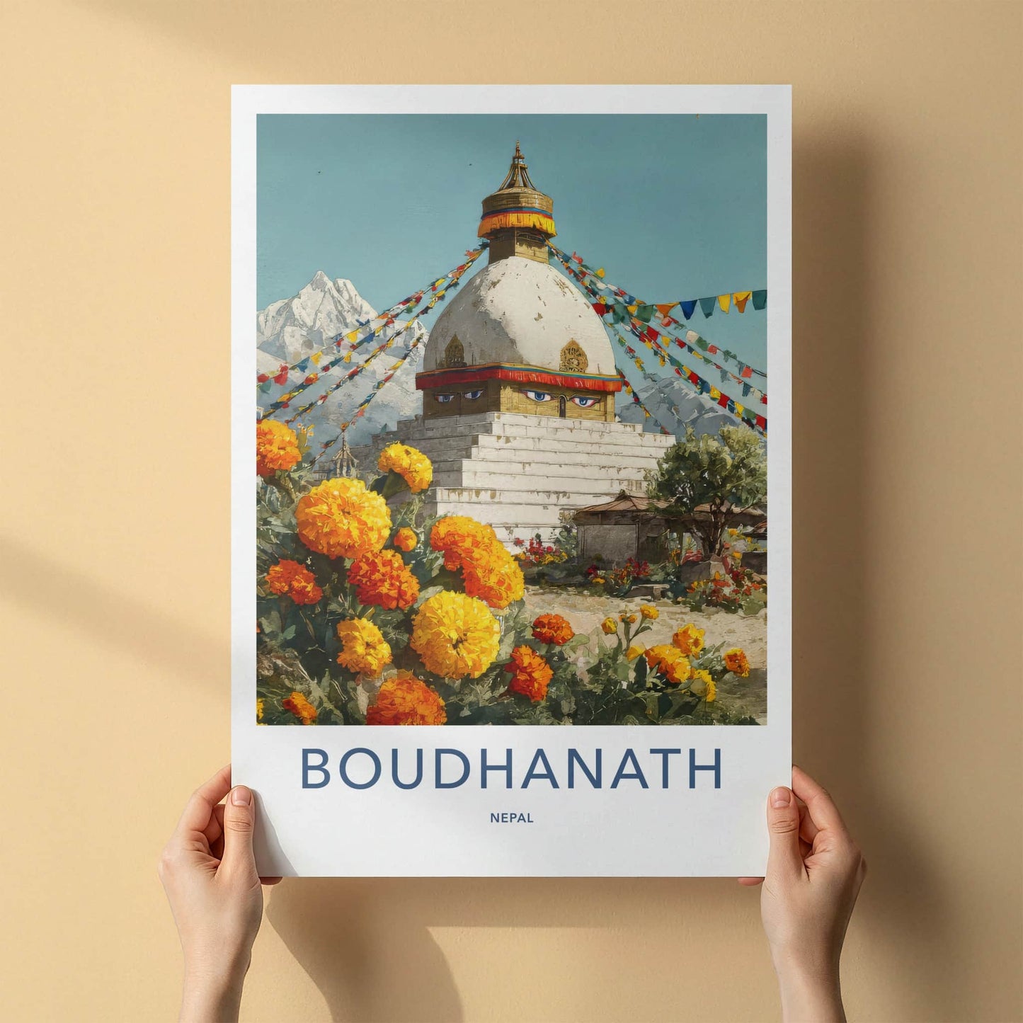 Boudhanath Poster Nepal Travel Print Prayer Flags Eyes Home Decor