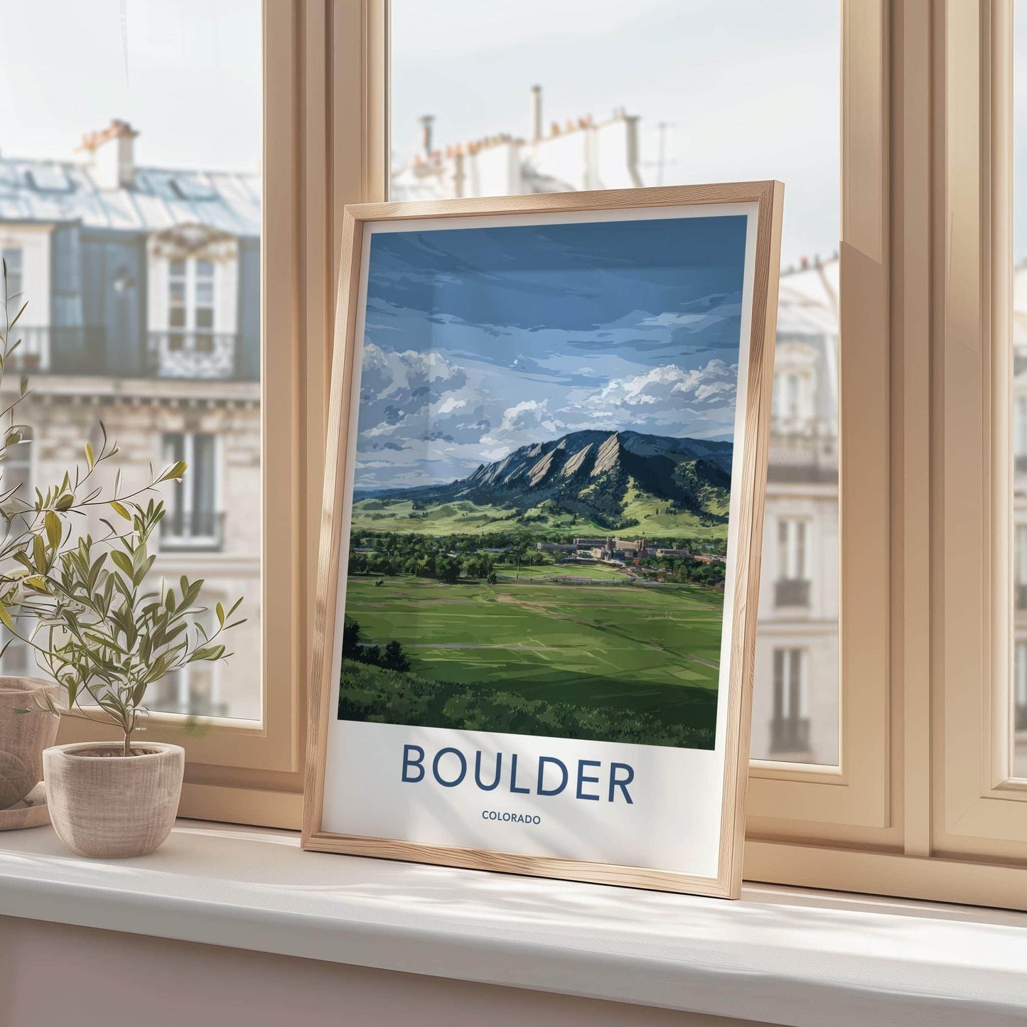 Boulder Poster - Colorado Travel Art - Flatirons Green Campus Wall Decor