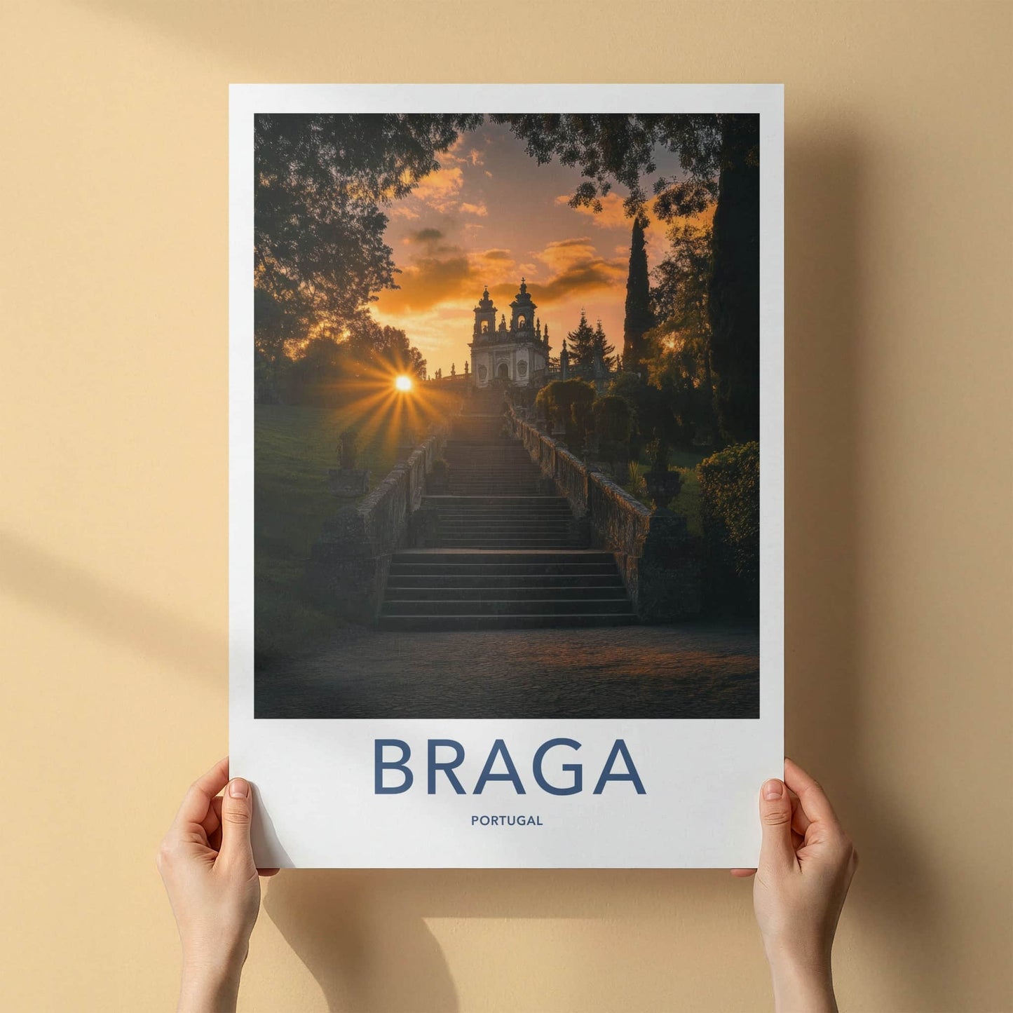 Braga Poster - Portugal Travel Art - Sunset Stairway Sanctuary Home Decor