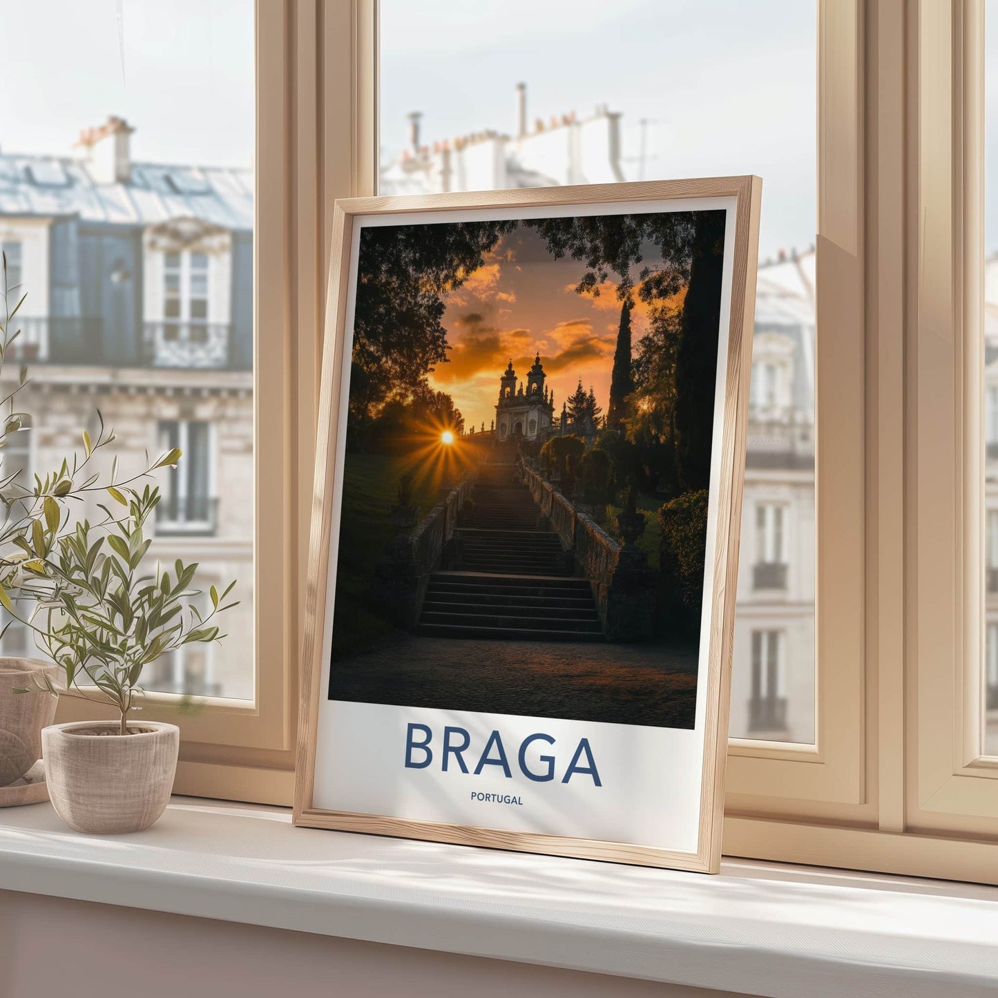 Braga Poster - Portugal Travel Art - Sunset Stairway Sanctuary Home Decor