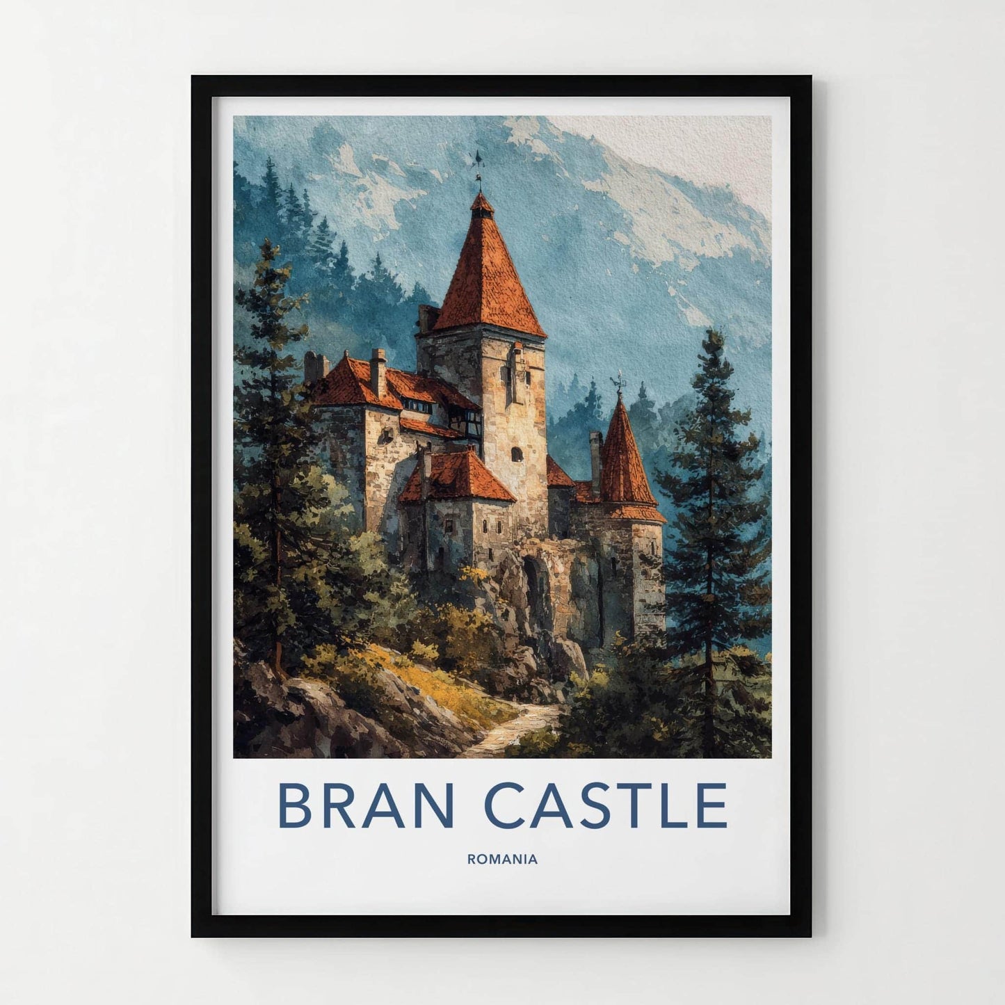 Bran Castle Poster - Romania Scenic Art - Misty Mountain Fortress Wall Decor