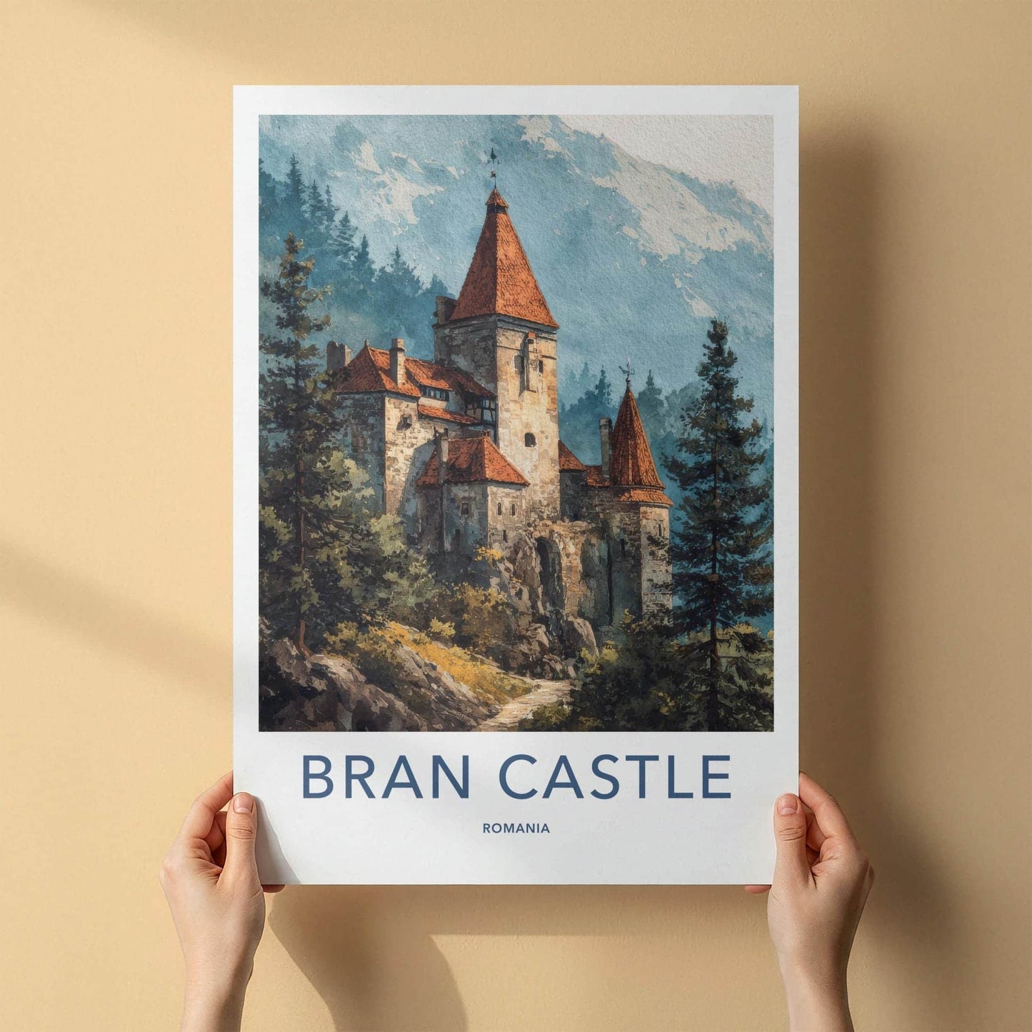 Bran Castle Poster - Romania Scenic Art - Misty Mountain Fortress Wall Decor