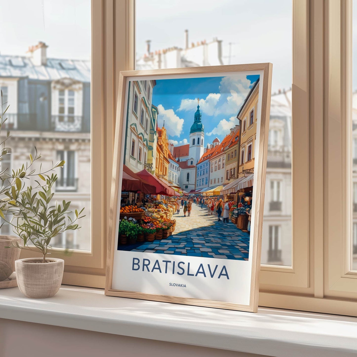 Bratislava Poster - Slovakia Travel Art - Lively Street Market Wall Decor