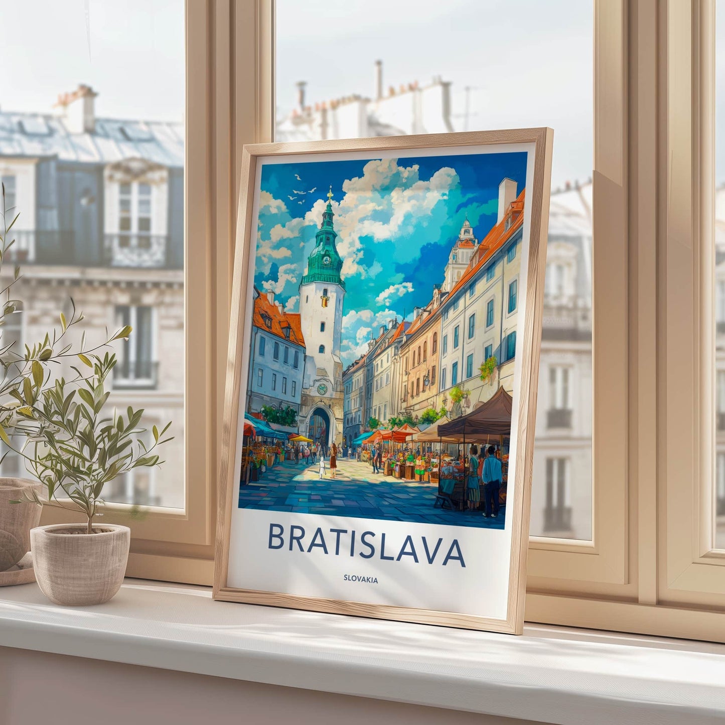 Bratislava Poster - Slovakia Travel Art - Market Square Tower Home Decor