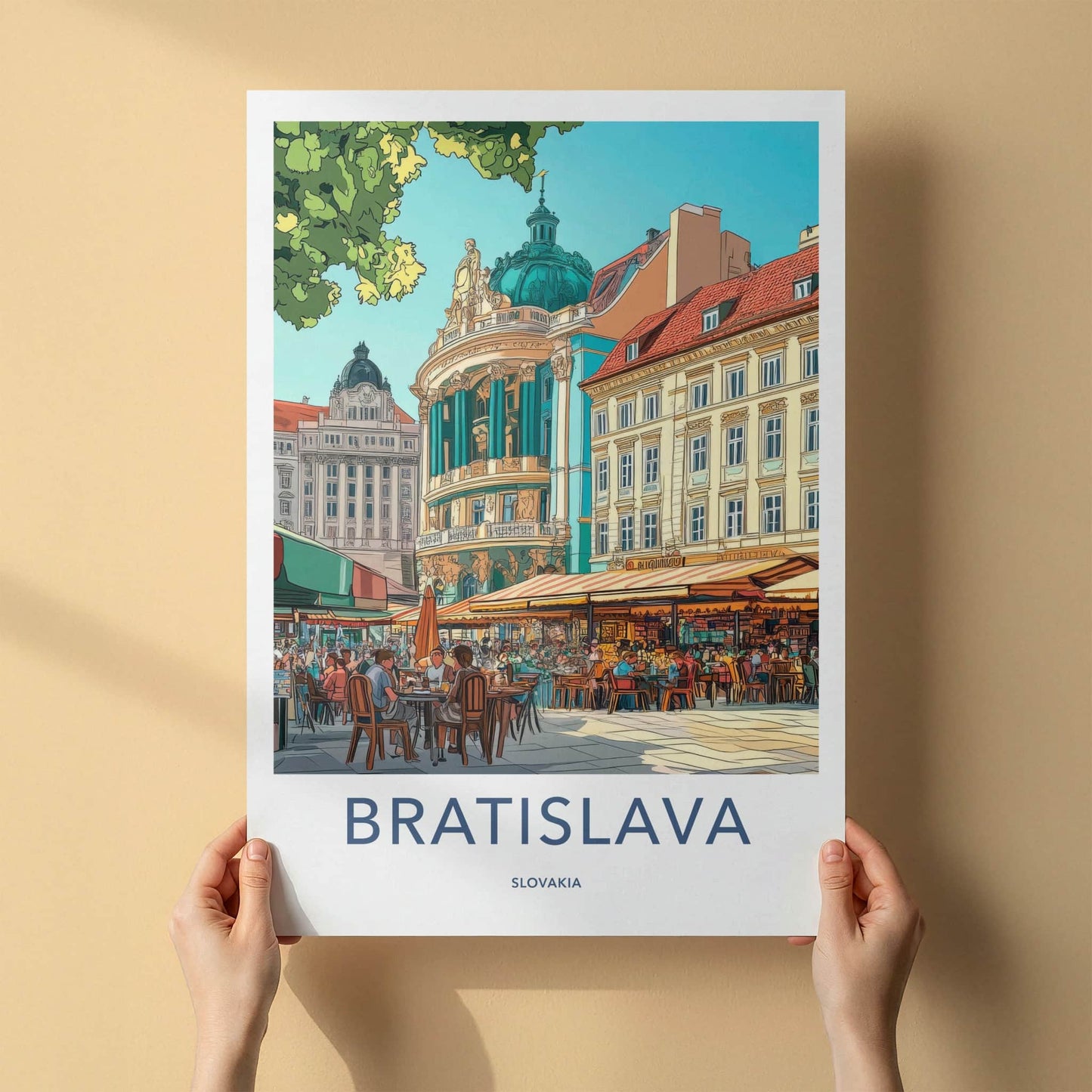 Bratislava Poster - Slovakia Travel Art - Vibrant Cafe Street Home Decor