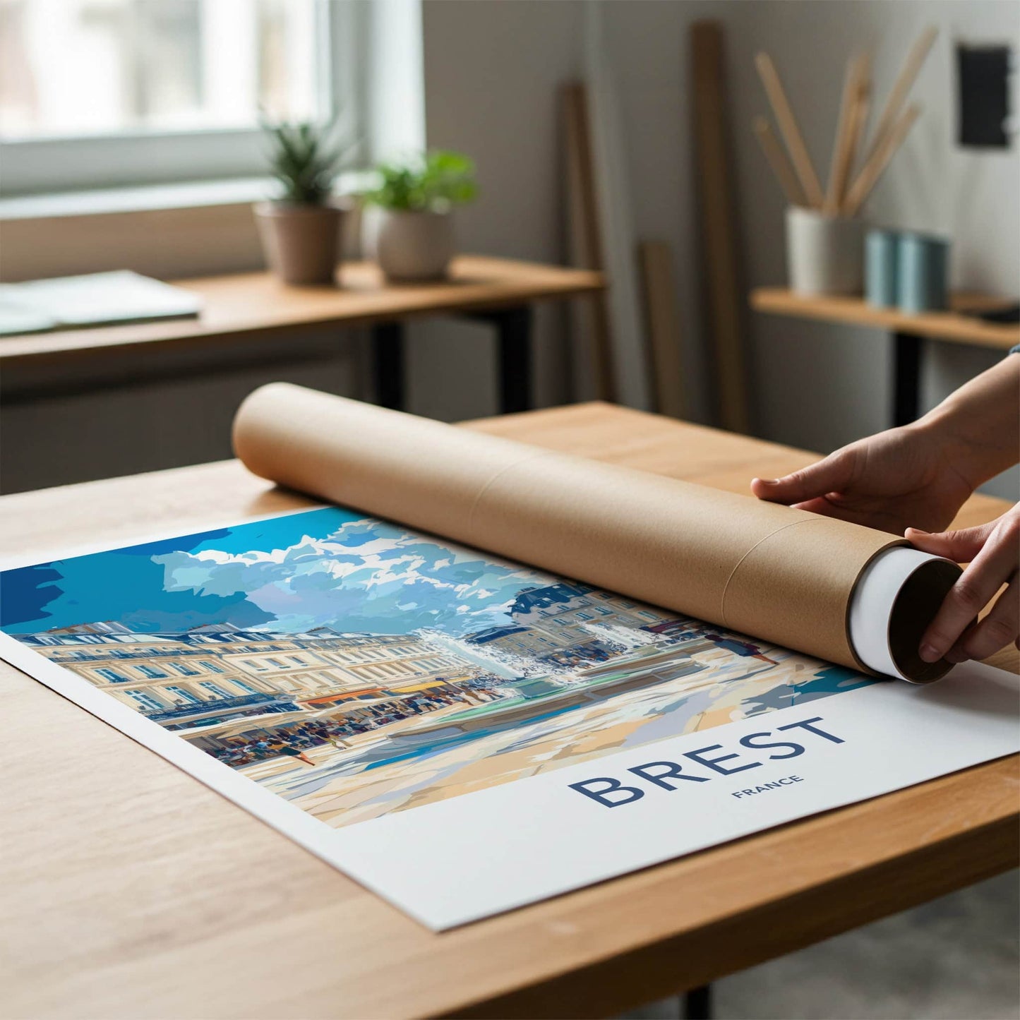 Brest Poster - France Travel Art - Bustling Historic Plaza Home Decor