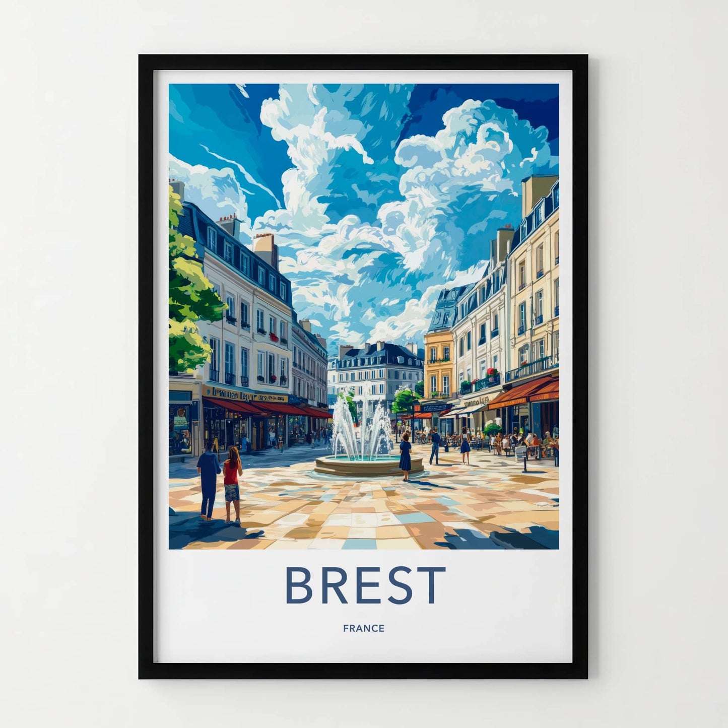 Brest Poster - France Travel Art - City Square Fountain Home Decor