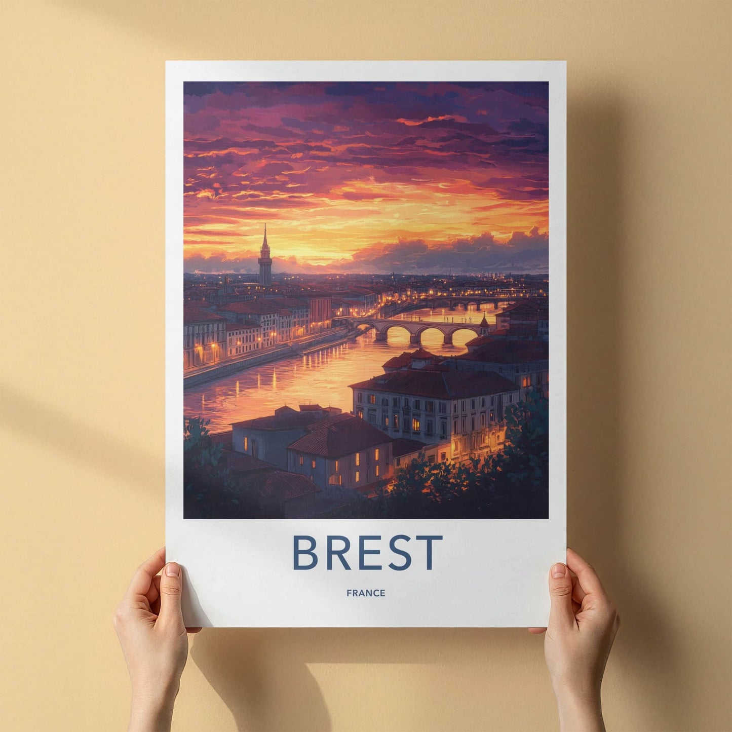 Brest Poster - France Travel Art - Dramatic Sunset City Home Decor