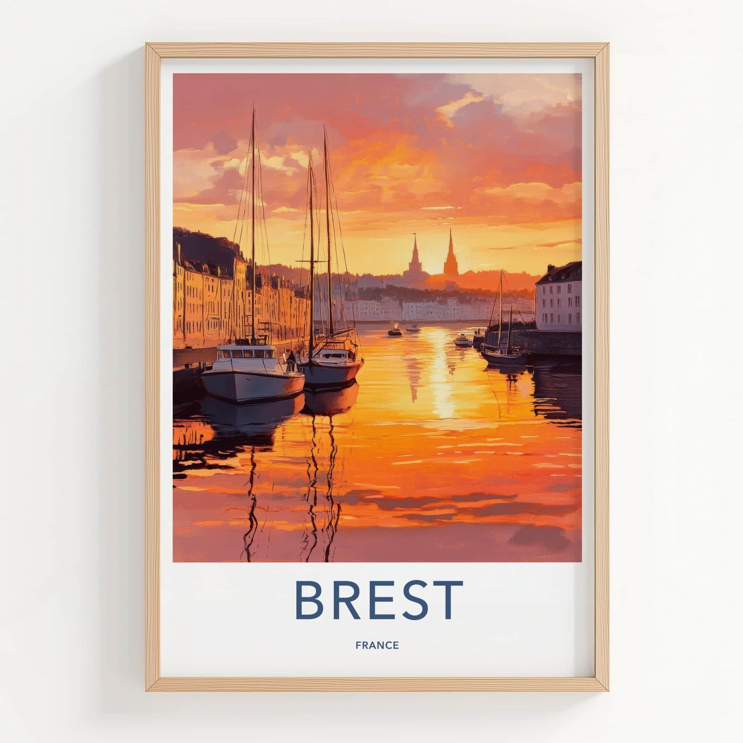 Brest Poster - France Travel Art - Harbor Sunset Reflections Wall Decor
