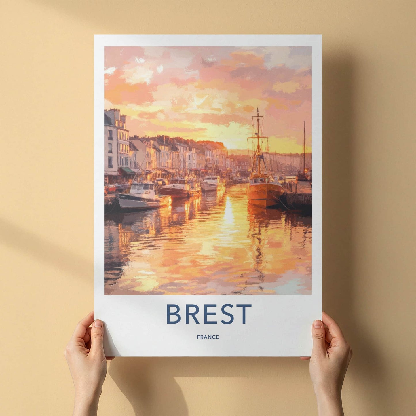 Brest Poster - France Travel Art - Sunset Harbor Boats Home Decor