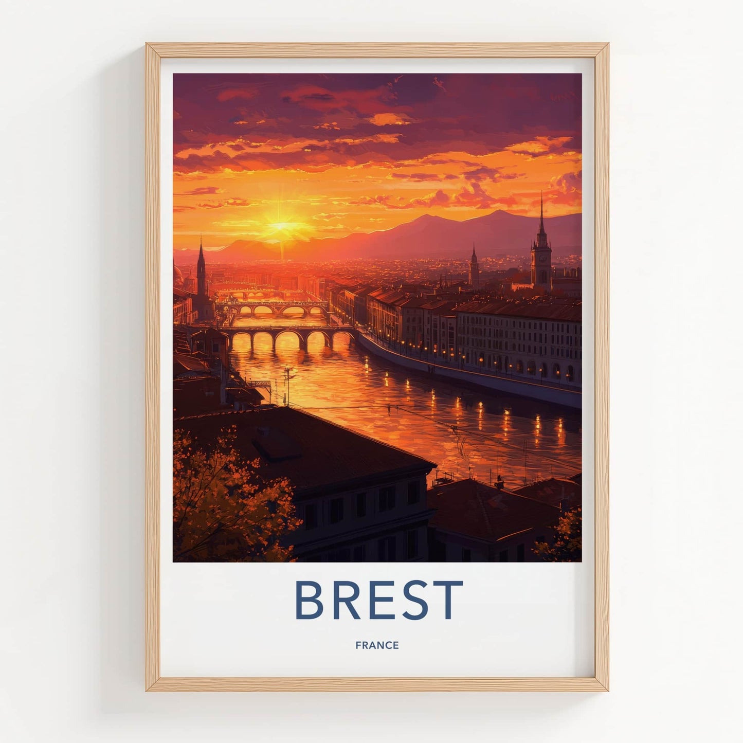 Brest Poster - France Wall Art - Bridges River Sunset Home Decor