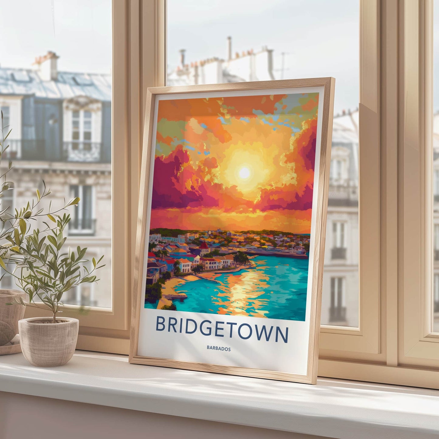 Bridgetown Poster - Barbados Travel Art - Coastal Sunset View Wall Decor