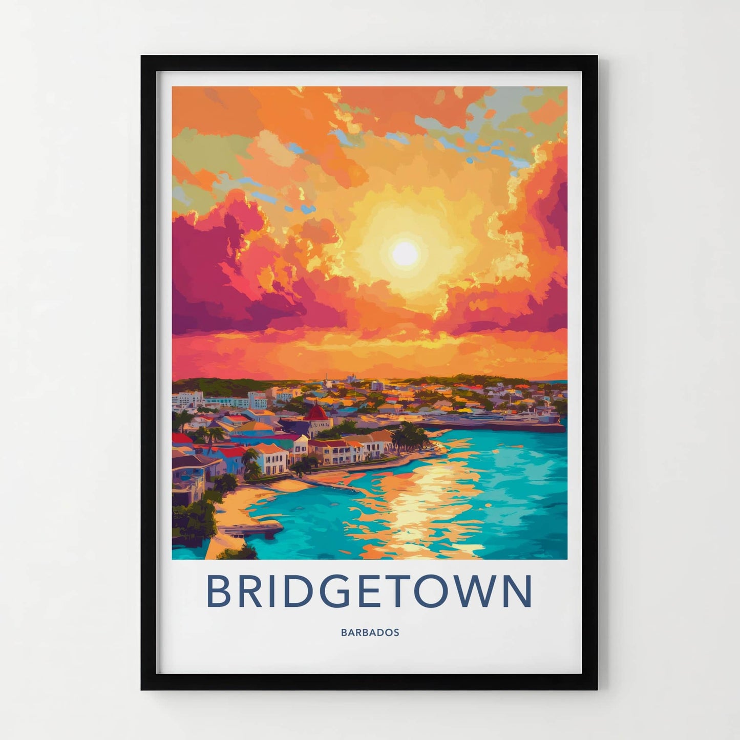 Bridgetown Poster - Barbados Travel Art - Coastal Sunset View Wall Decor