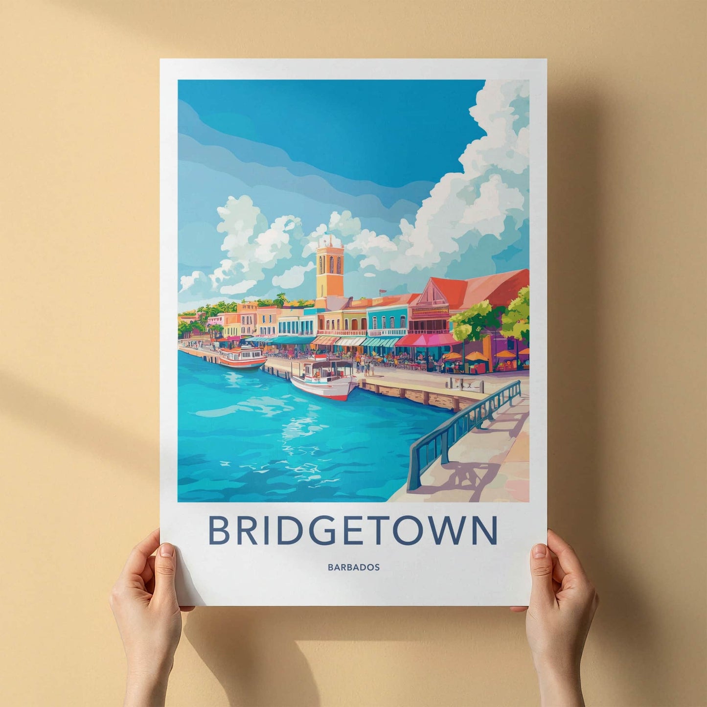 Bridgetown Poster - Barbados Travel Art - Vibrant City Harbor Home Decor