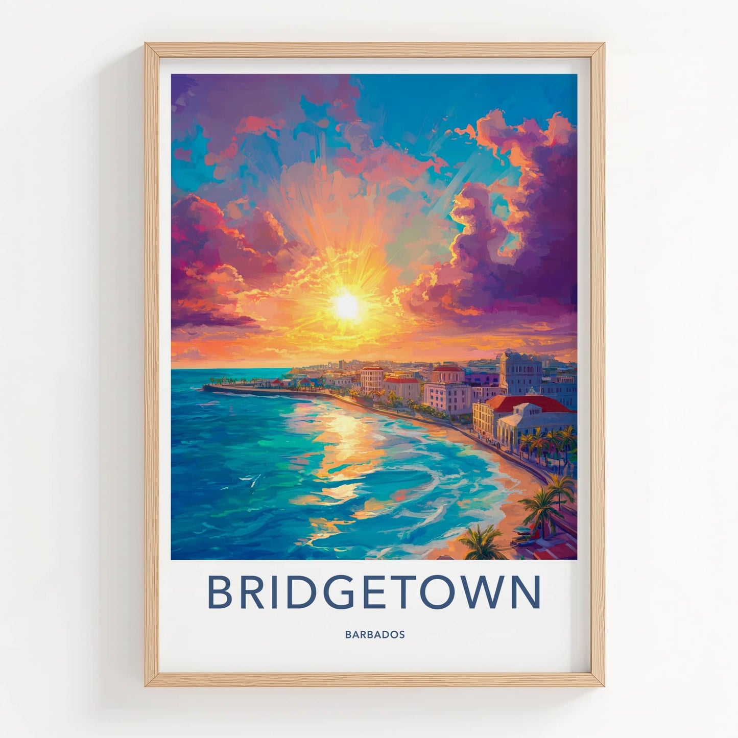 Bridgetown Poster - Barbados Travel Art - Vibrant Coastal Sunset Home Decor