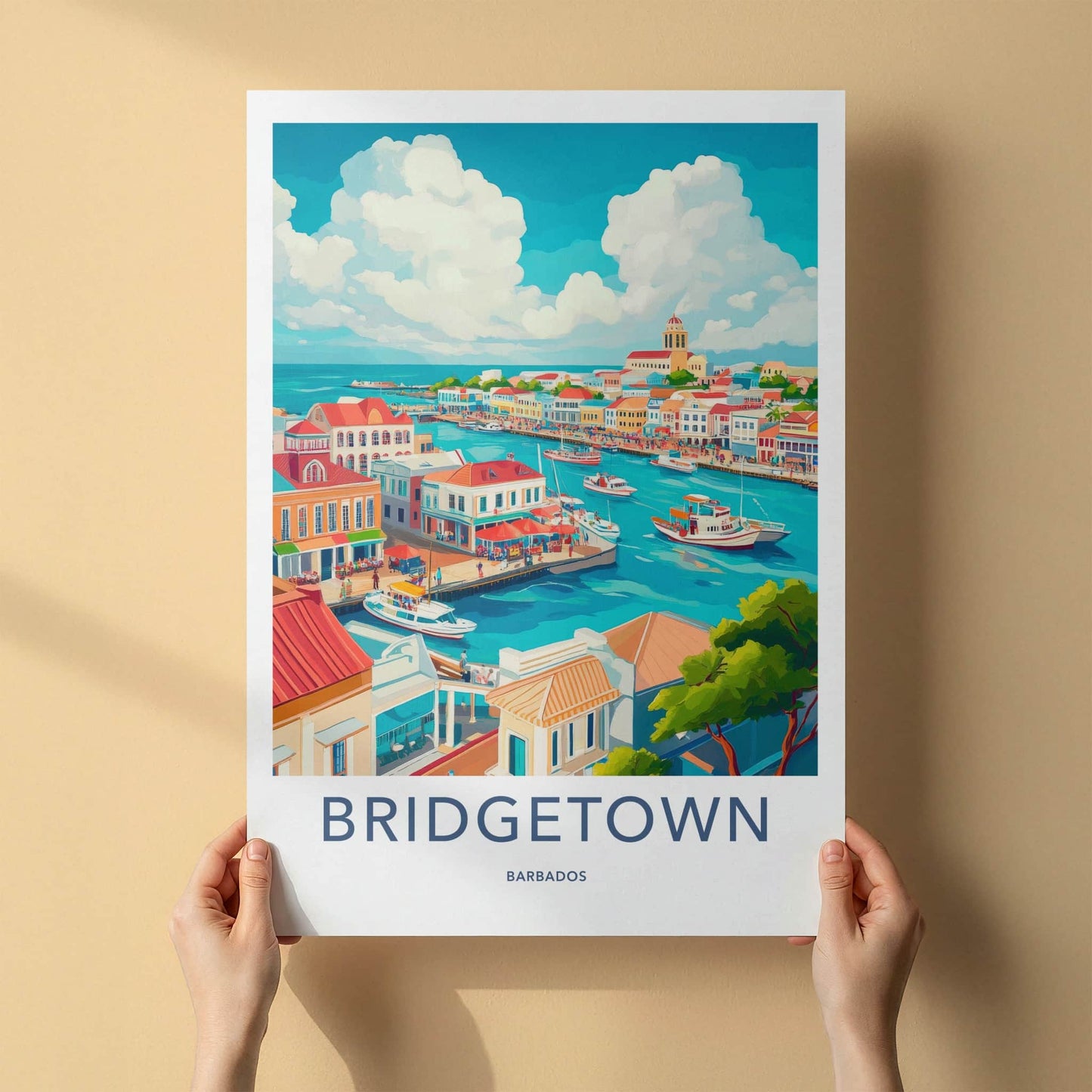 Bridgetown Poster - Barbados Travel Art - Vibrant Harbor Town Home Decor