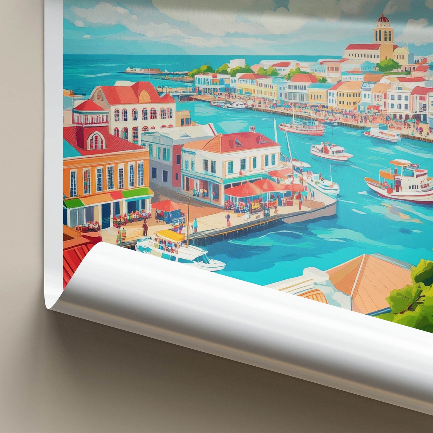 Bridgetown Poster - Barbados Travel Art - Vibrant Harbor Town Home Decor