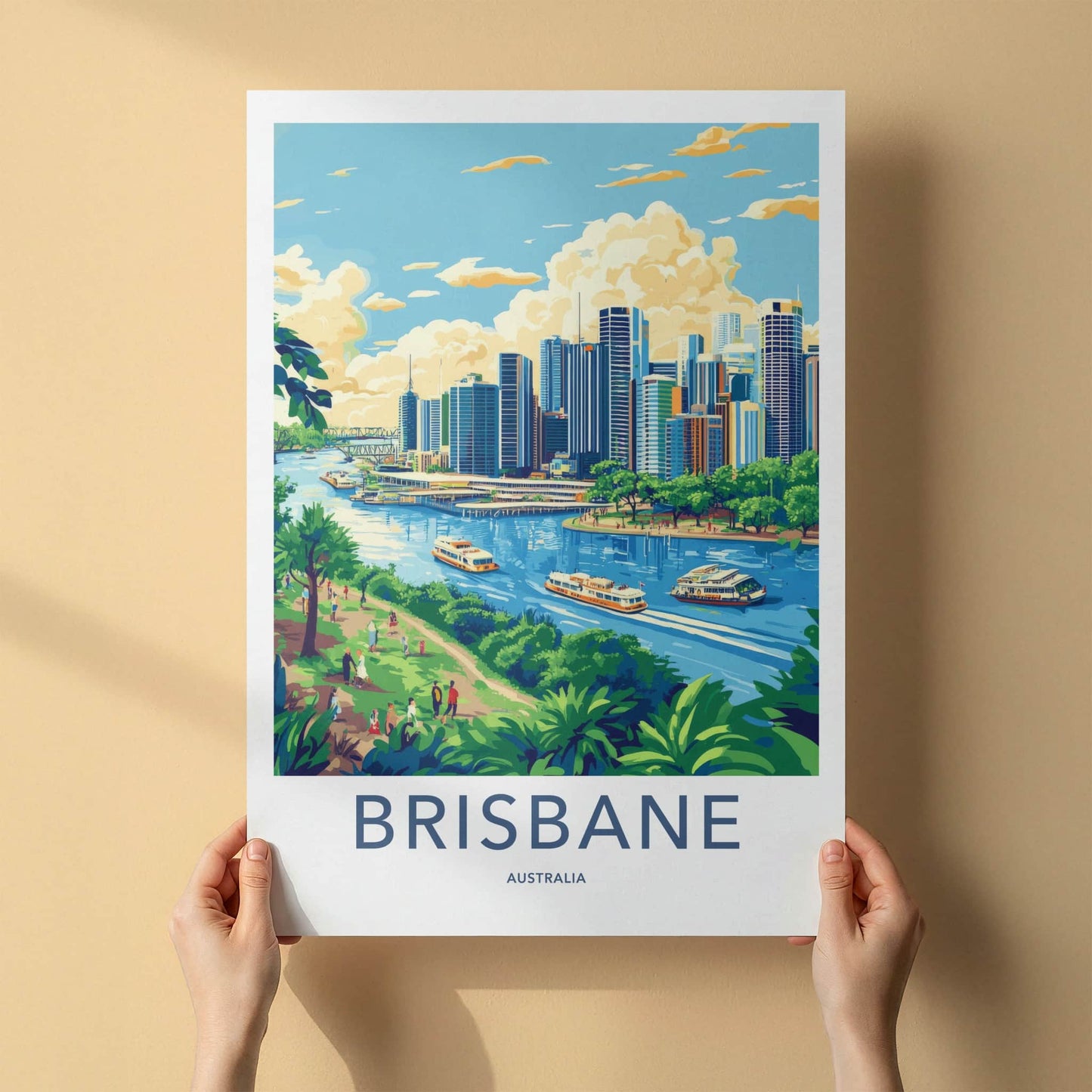 Brisbane Poster - Australia Travel Art - River City Scene Home Decor
