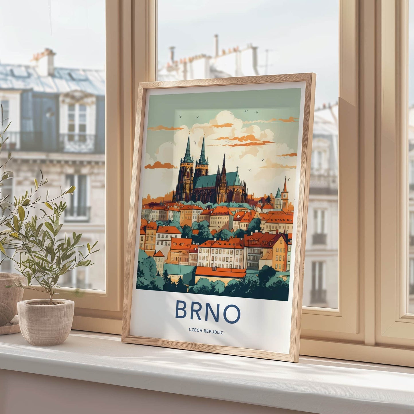 Brno Poster - Czech Republic Travel Art - Historic City Rooftops Wall Decor