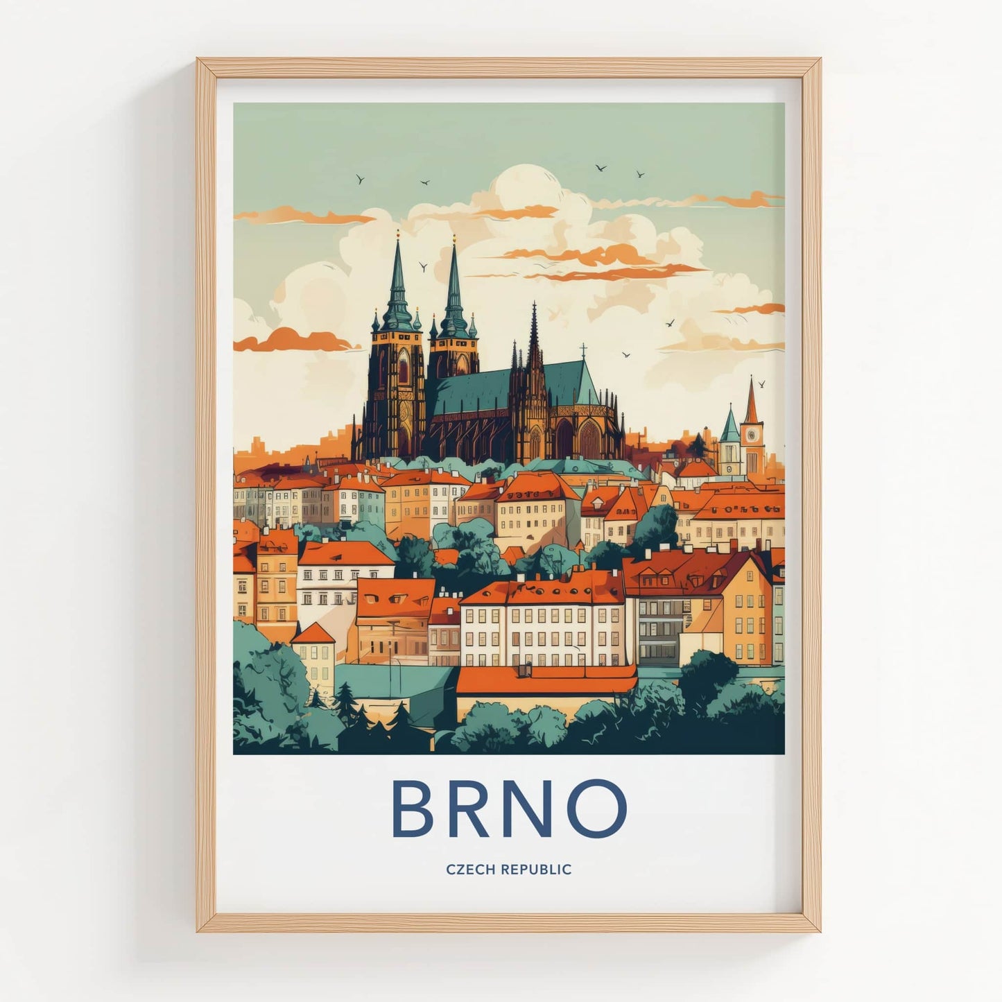 Brno Poster - Czech Republic Travel Art - Historic City Rooftops Wall Decor