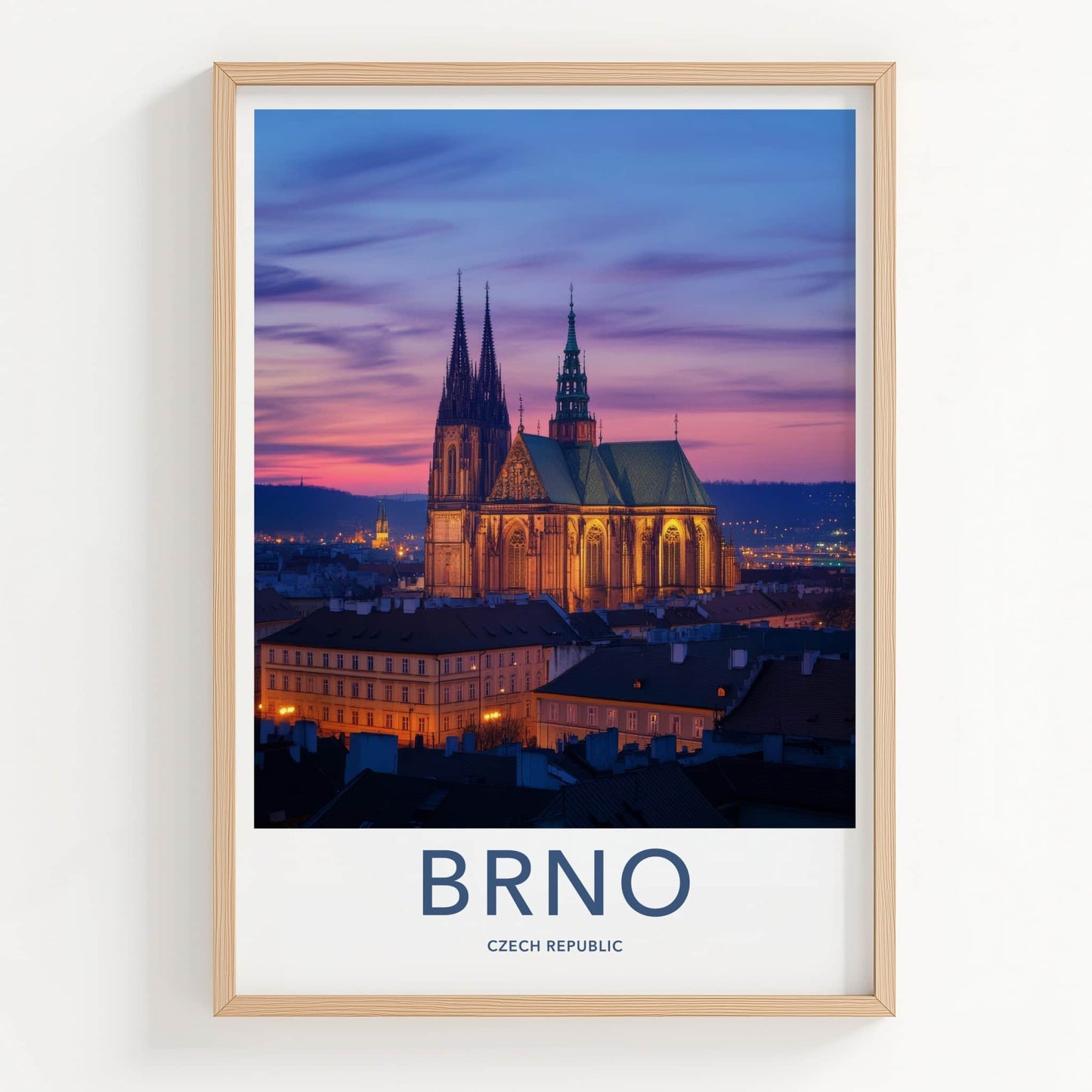 Brno Poster - Czech Republic Travel Art - Illuminated Gothic Cathedral Wall Decor