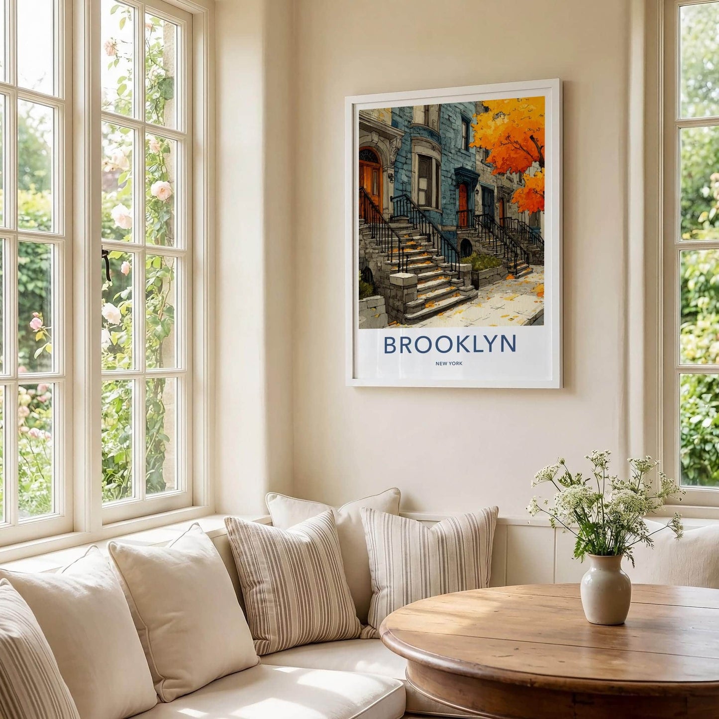 Brooklyn Poster - New York Scenic Art - Autumn Brownstone Stoops Home Decor