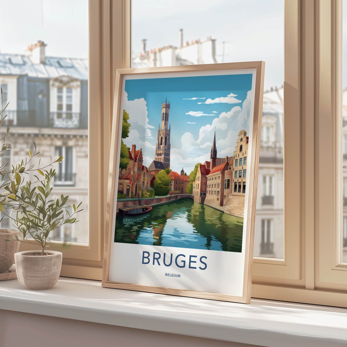 Bruges Poster - Belgium Framed Print - Historic City Canal Framed Decor