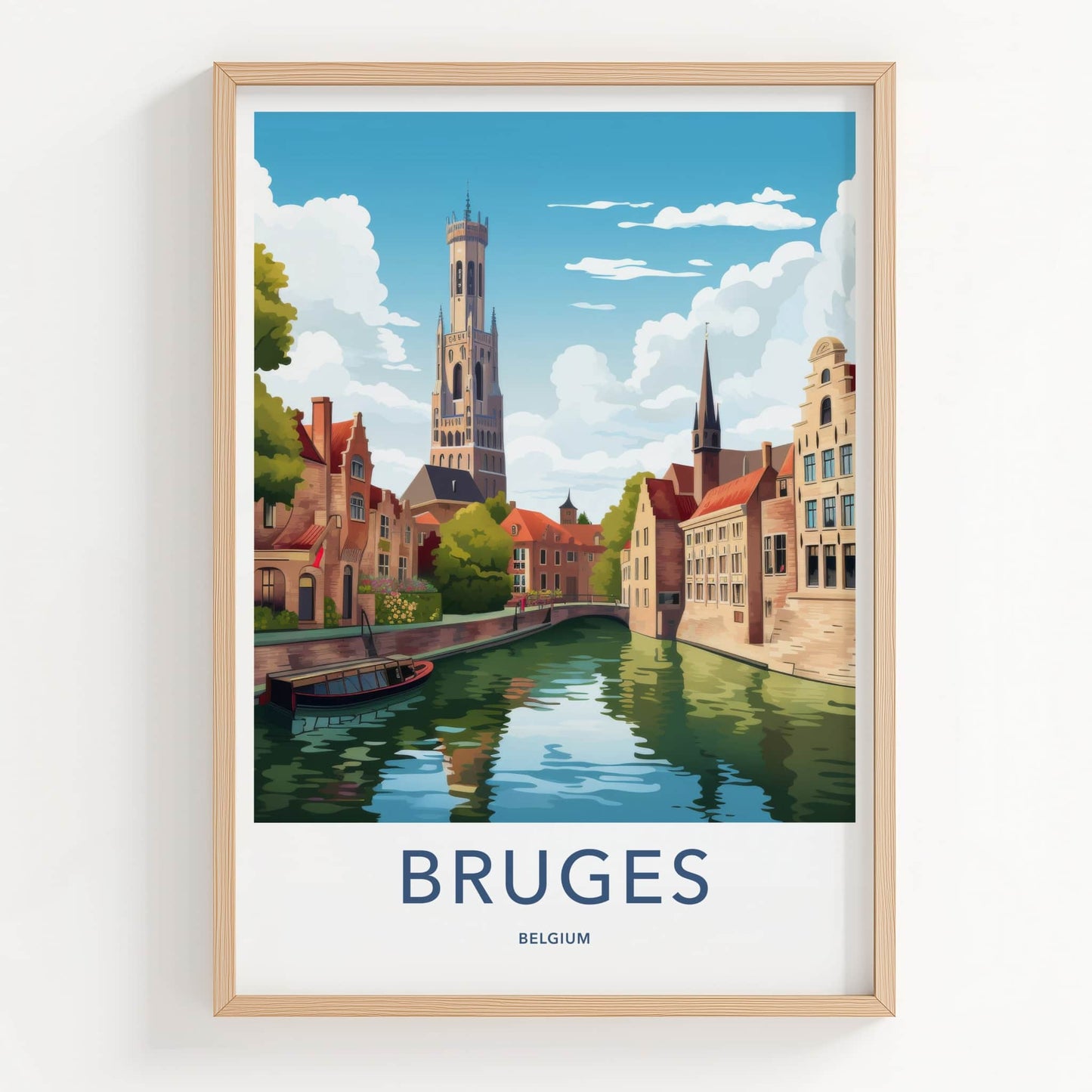 Bruges Poster - Belgium Framed Print - Historic City Canal Framed Decor